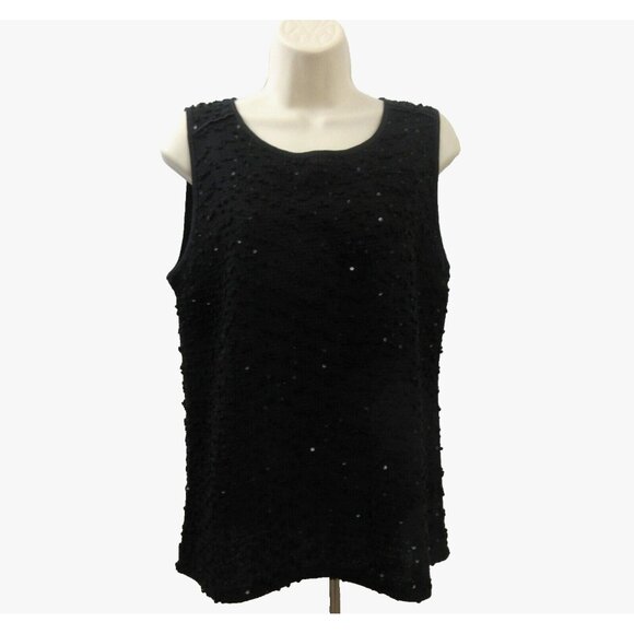 Ann Taylor Blouse Black Embellished Beaded Top Formal Rounded Neck Sleeveless - Picture 1 of 7